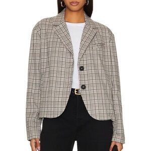 Free People Cali Plaid Blazer Neutral Grey Sz XL